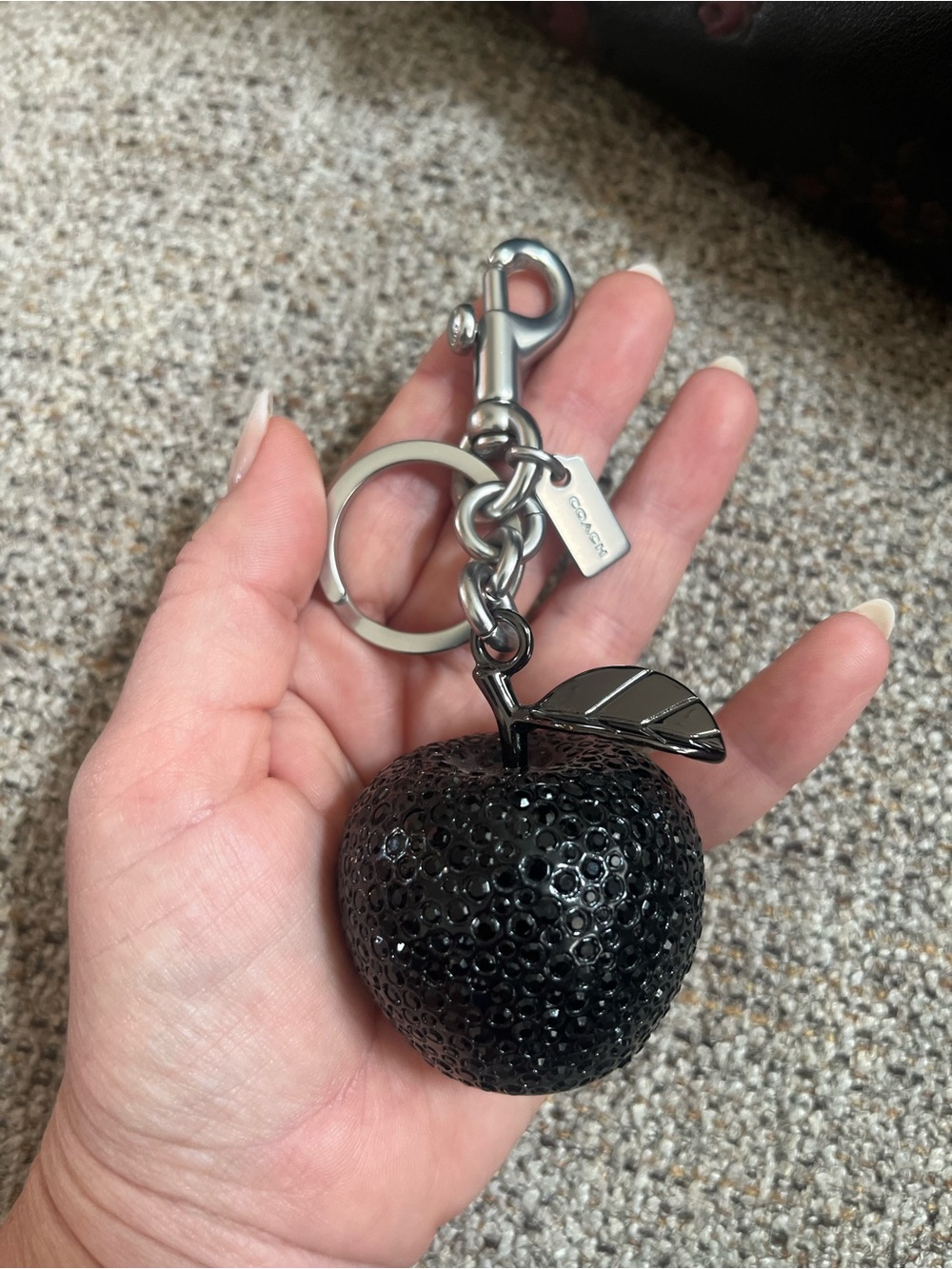 Coach Black Crystal Apple Keychain Charm with Gunmetal Hardware